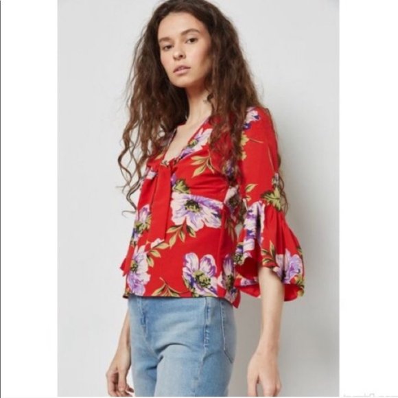 Topshop Felicity Floral Front Tie Blouse - Picture 1 of 12
